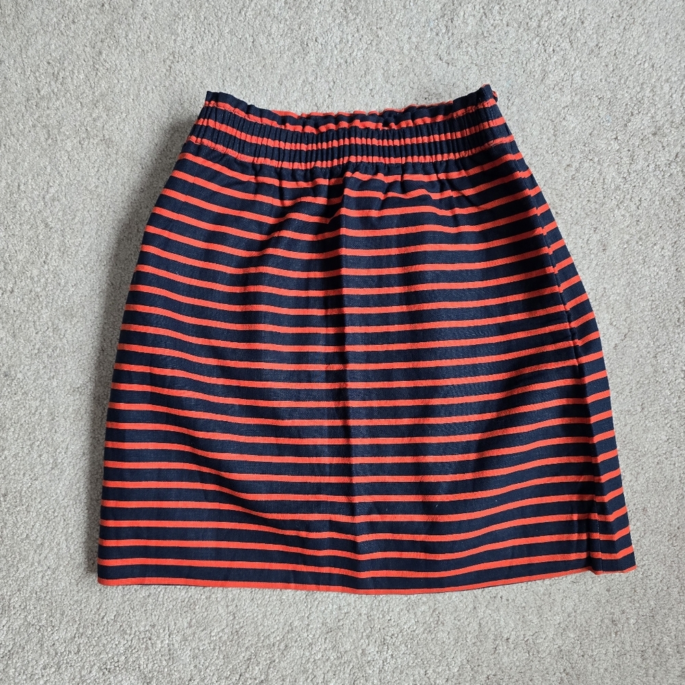 J Crew Striped Navy and Red Elastic Waist Skirt 100% Cotton  NWT Size 0